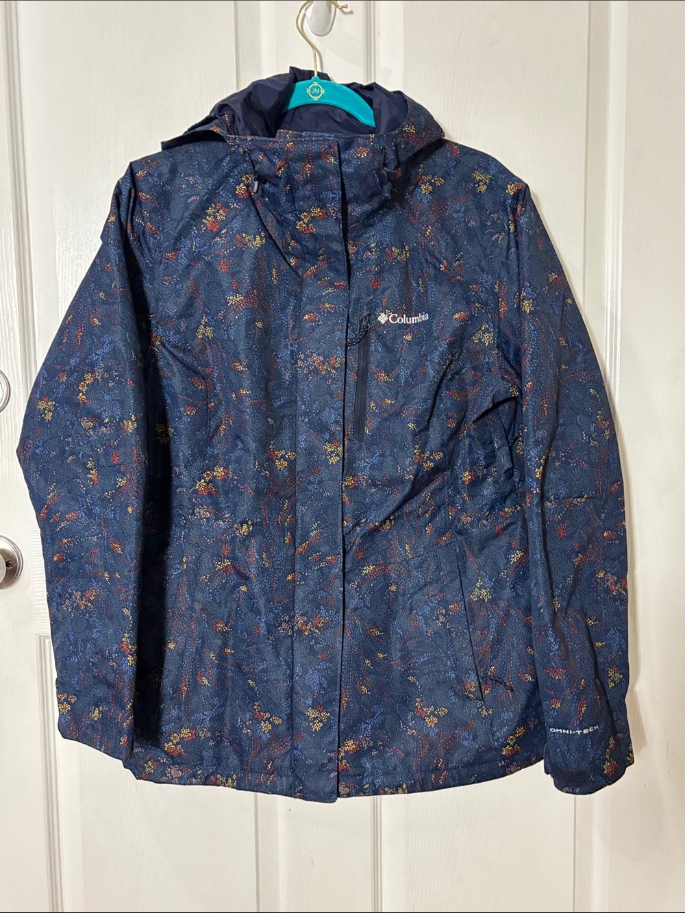 Columbia Navy swirl print Omni Tech shell jacket size Medium